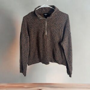 Monrow Animal Print Zip Fleece Sweatshirt Medium Leopard Cheetah Women’s